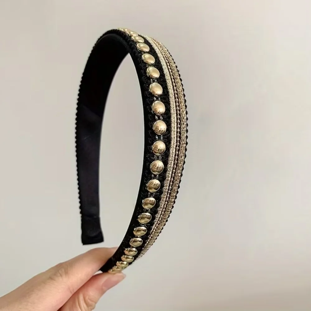 2pc Set Headbands, Baroque, Ribbon Goldtone Metal, NEW